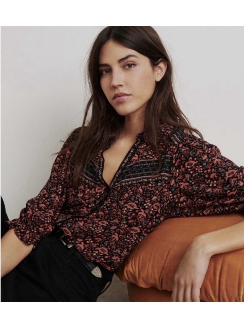 BA&SH Mel Print Shirt Blouse Noir Feminine Bohemian Size Small S